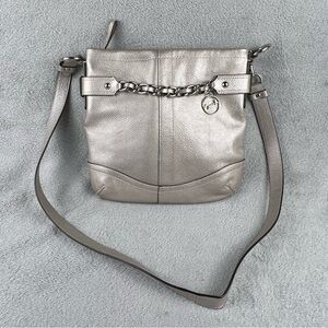 Coach Chain Duffle F19722 Pebbled Leather Crossbody Shoulder Bag Purse Metallic